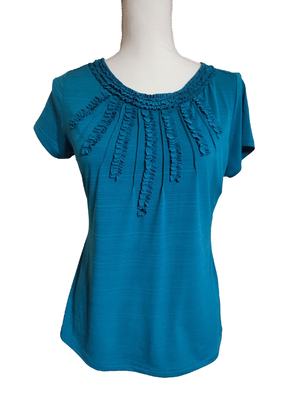 Teal Ruffle Trim Short Sleeve Top
